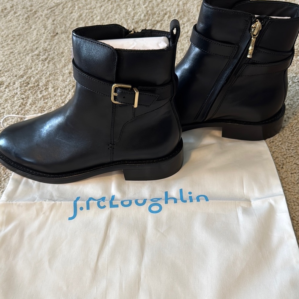 New In Box J. McLaughlin Black Leather Ankle Boots